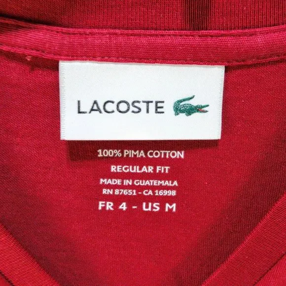 Lacoste V-Neck Logo T-Shirt Men's M Bordeaux Short Sleeves - Picture 4 of 11